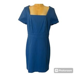 J Crew Square Neck Sheath Dress Womens Size 10 cornflower Blue Linen Blend